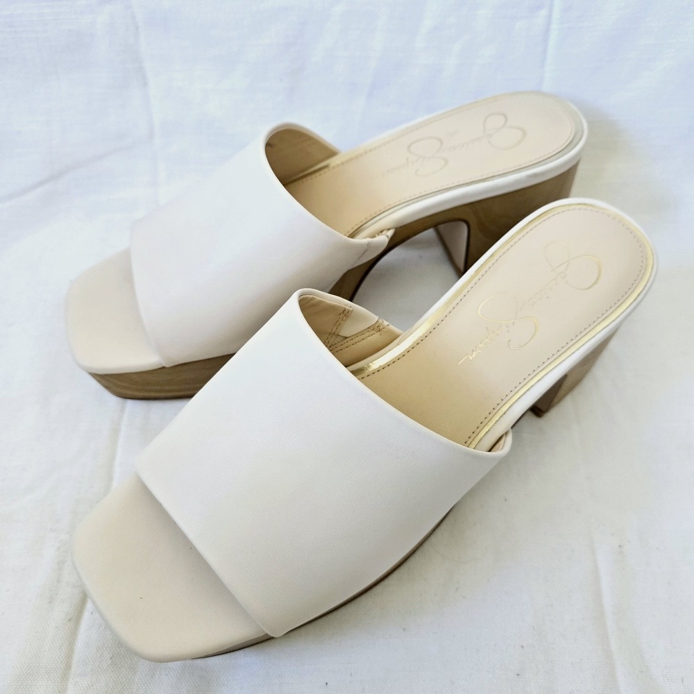 Women's Chunky White Leather Platform Sandals‎ Sz 9.5 Block Heels Wedding Career